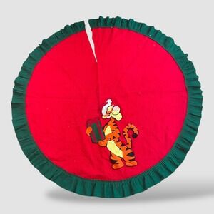 Disney Winnie the Pooh Tigger Vintage Christmas Tree Skirt Red Green 55" Felt